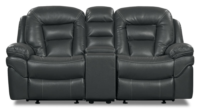 Causeuse à inclinaison électrique Leo de 78 po en tissu d’apparence cuir avec console de rangement - grise