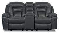 Causeuse coulissante inclinable Leo de 78 po en tissu d’apparence cuir avec console de rangement - Gris