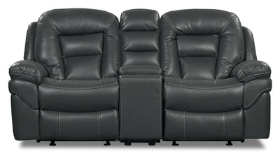 Leo 78" Leather-Look Fabric Glider Reclining Loveseat with Storage Console - Grey | Causeuse coulissante inclinable Leo de 78 po en tissu d’apparence cuir avec console de rangement - Gris | LEO2GYRL