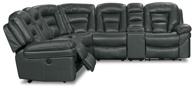 Sofa sectionnel à inclinaison électrique Leo 6 pièces en tissu d’apparence cuir avec console de rangement et 2 porte-gobelets - gris