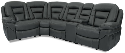 Leo Leath-Aire® Fabric 5-Piece Reclining Sectional – Grey - Contemporary style Sectional in Grey