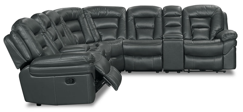 Sofa sectionnel inclinable Leo 7 pièces en tissu d’apparence cuir avec consoles de rangement