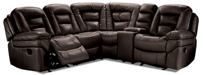 Leo 5-Piece Leather-Look Fabric Reclining Sectional with Storage Console and Dual Cupholders - Walnut Brown | Sofa sectionnel inclinable Leo 5 pièces en tissu d’apparence cuir avec console