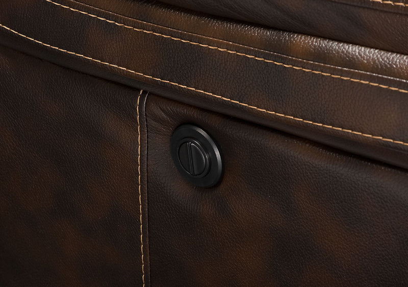 Causeuse à inclinaison électrique Leo de 78 po en tissu d’apparence cuir avec console de rangement - brun noyer