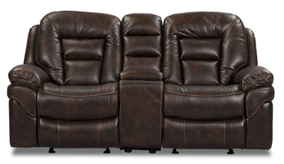 Leo 78" Leather-Look Fabric Power Reclining Loveseat with Storage Console - Walnut Brown | Causeuse à inclinaison électrique Leo de 78 po en tissu d’apparence cuir avec console de rangement - brun noyer