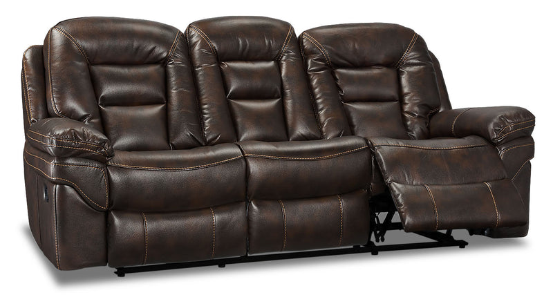 Sofa à inclinaison électrique Leo de 87,5 po en tissu d’apparence cuir - brun noyer 
