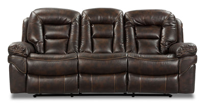Leo 87.5" Leather-Look Fabric Power Reclining Sofa - Walnut Brown  | Sofa à inclinaison électrique Leo de 87,5 po en tissu d’apparence cuir - brun noyer