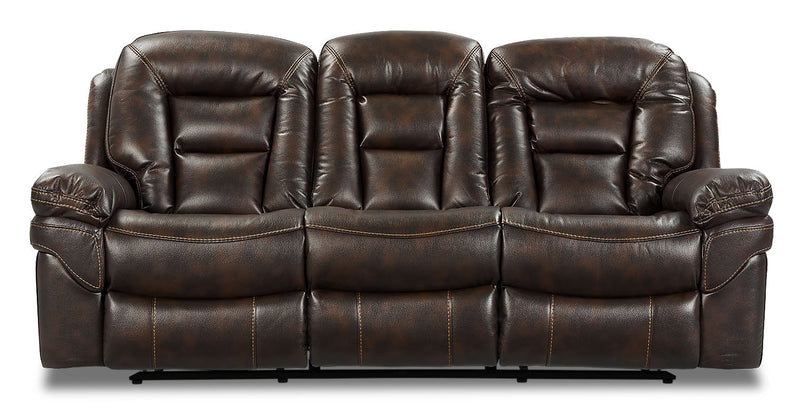 Sofa à inclinaison électrique Leo de 87,5 po en tissu d’apparence cuir - brun noyer 