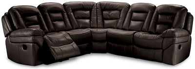 Leo Leath-Aire® Fabric 5-Piece Power Reclining Sectional – Walnut - Contemporary style Sectional in Walnut