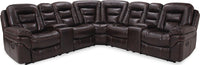 Sofa sectionnel à inclinaison électrique Leo 7 pièces en similicuir avec consoles de rangement et porte-gobelets - brun noyer