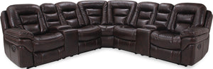 Sofa sectionnel à inclinaison électrique Leo 7 pièces en similicuir avec consoles de rangement et porte-gobelets - brun noyer