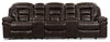 Sofa sectionnel à inclinaison électrique Leo 5 pièces en tissu d’apparence cuir avec consoles de rangement et porte-gobelets - brun noyer