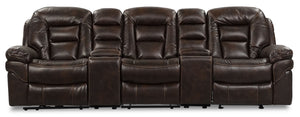 Sofa sectionnel à inclinaison électrique Leo 5 pièces en tissu d’apparence cuir avec consoles de rangement et porte-gobelets - brun noyer