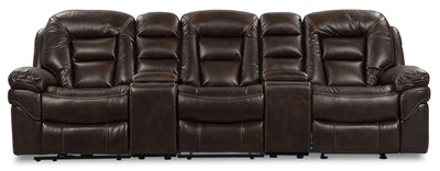 Leo Leath-Aire® Fabric 5-Piece Power Reclining Home Theatre Sectional – Walnut - Contemporary style Sectional in Walnut