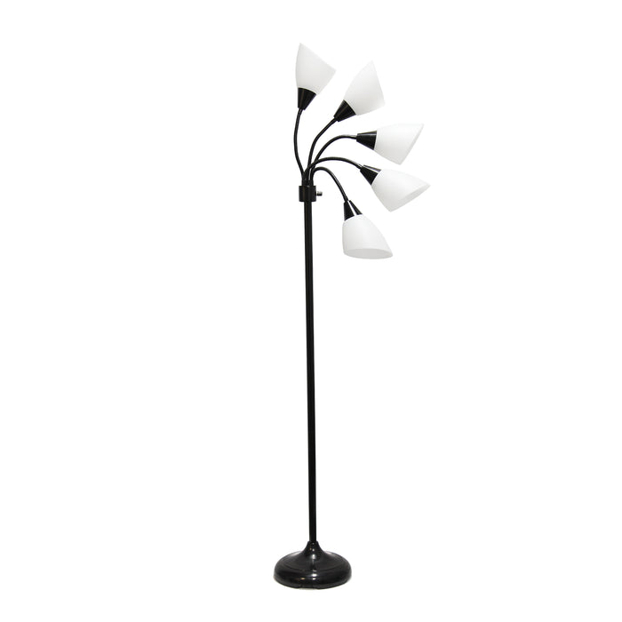 Lampe à pied contemporaine Medusa de Simple Designs de 67 po à plusieurs têtes à 5 ampoules avec col de cygne réglable - noire et blanche