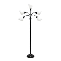 Lampe à pied contemporaine Medusa de Simple Designs de 67 po à plusieurs têtes à 5 ampoules avec col de cygne réglable - noire et blanche