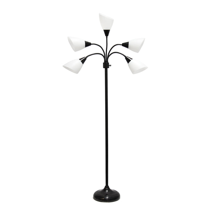 Lampe à pied contemporaine Medusa de Simple Designs de 67 po à plusieurs têtes à 5 ampoules avec col de cygne réglable - noire et blanche
