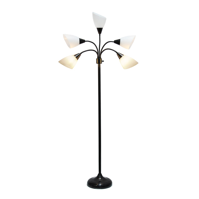 Lampe à pied contemporaine Medusa de Simple Designs de 67 po à plusieurs têtes à 5 ampoules avec col de cygne réglable - noire et blanche
