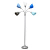 Lampe à pied contemporaine Medusa de Simple Designs de 67 po à plusieurs têtes à 5 ampoules avec col de cygne réglable - bleue, blanche et grise