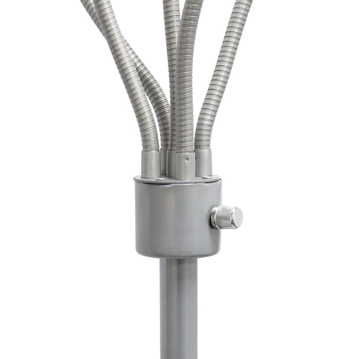 Lampe à pied contemporaine Medusa de Simple Designs de 67 po à plusieurs têtes à 5 ampoules avec col de cygne réglable et abat-jours primaires multicolores - argentée