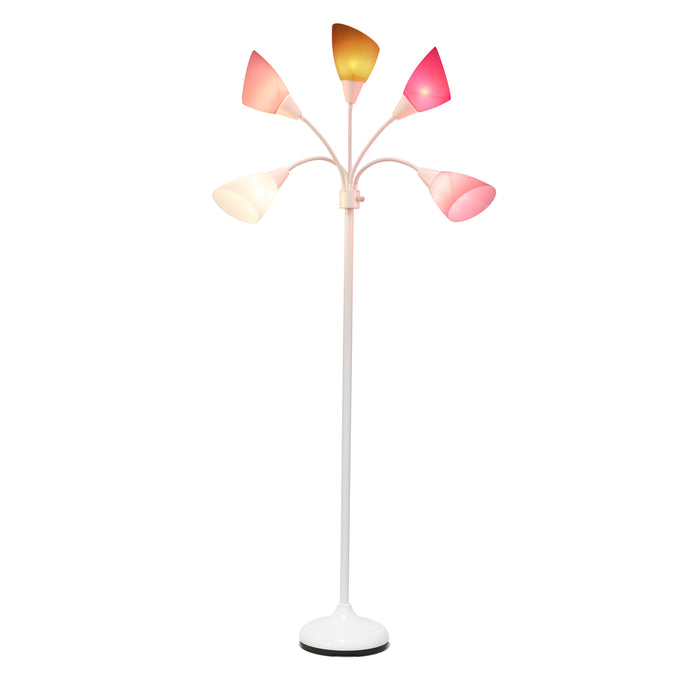 Lampe à pied contemporaine Medusa de Simple Designs de 67 po à plusieurs têtes à 5 ampoules avec col de cygne réglable - rose, blanche et grise