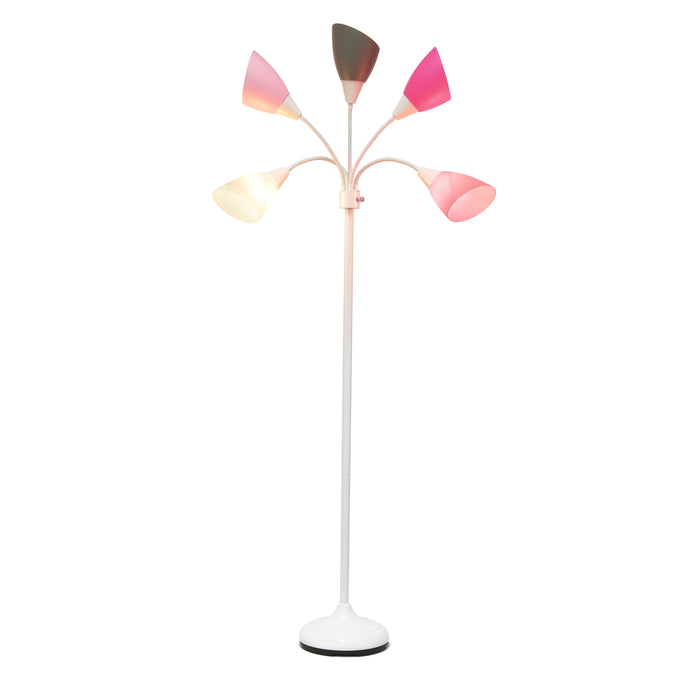 Lampe à pied contemporaine Medusa de Simple Designs de 67 po à plusieurs têtes à 5 ampoules avec col de cygne réglable - rose, blanche et grise