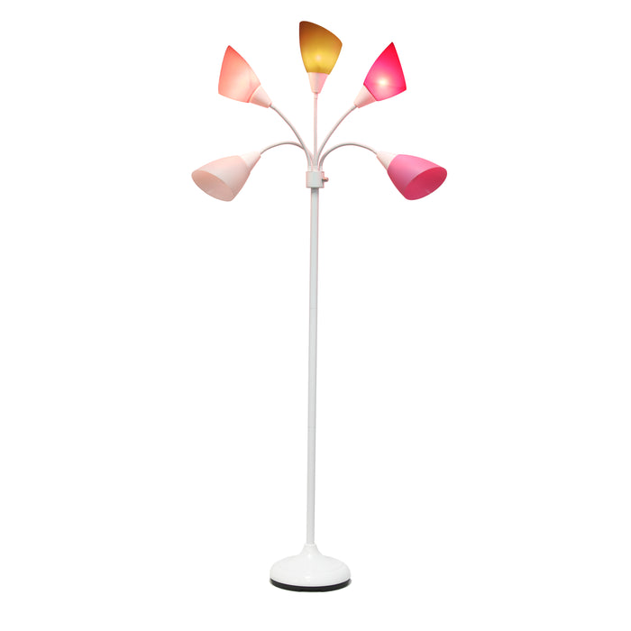 Lampe à pied contemporaine Medusa de Simple Designs de 67 po à plusieurs têtes à 5 ampoules avec col de cygne réglable - rose, blanche et grise