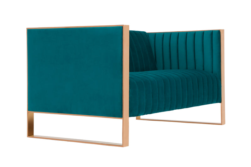 Causeuse Trillium de Manhattan Comfort de 57,48 po en velours - bleu turquoise et dorée