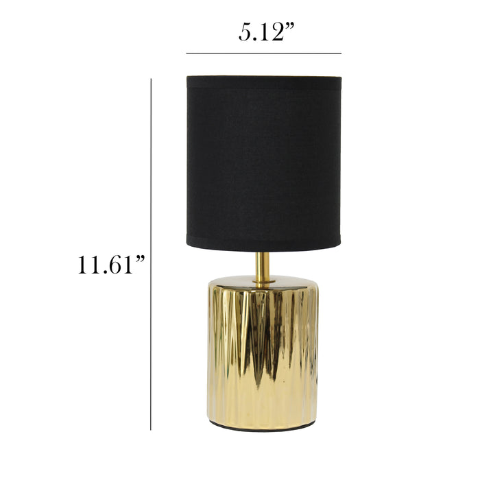 Lampe de table contemporaine de Simple Designs de 11,61 po avec base à effet froncé et abat-jour cylindrique en tissu noir - or métallique