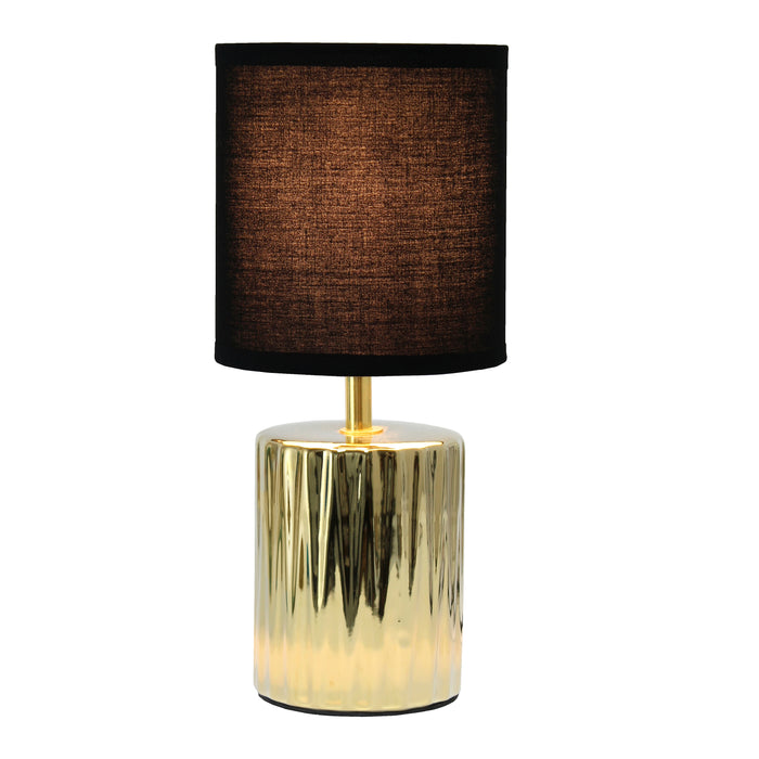 Lampe de table contemporaine de Simple Designs de 11,61 po avec base à effet froncé et abat-jour cylindrique en tissu noir - or métallique