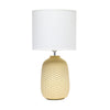 Lampe de table traditionnelle de Simple Designs de 20,4 po en céramique avec texture de mailles retournées et abat-jour cylindrique en tissu blanc - jaune