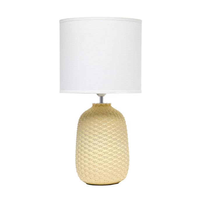 Lampe de table traditionnelle de Simple Designs de 20,4 po en céramique avec texture de mailles retournées et abat-jour cylindrique en tissu blanc - jaune