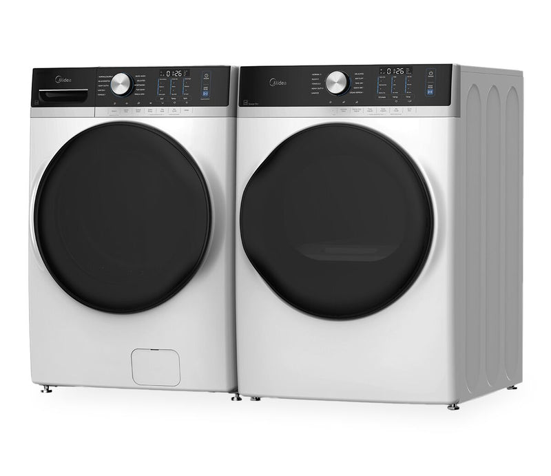 Laveuse à chargement frontal de 5,2 pi3 et sécheuse de 8,0 pi3 avec culbutage et Steam Care de Midea - blanches