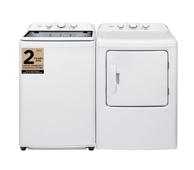 Midea 4.5 Cu. Ft. Top Load Agitator Washer and 7.0 Cu. Ft. Electric Dryer – White  | Laveuse à chargement par le haut de 4,5 pi³ avec agitateur et sécheuse électrique de 7,0 pi³ de Midea - blanches