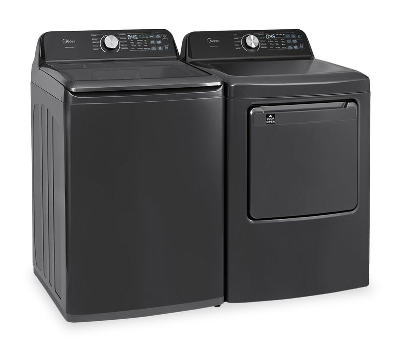 Laveuse à chargement par le haut de 5,2 pi³ avec turbine et sécheuse intelligente de 7,0 pi³ avec culbutage de Midea - Noir