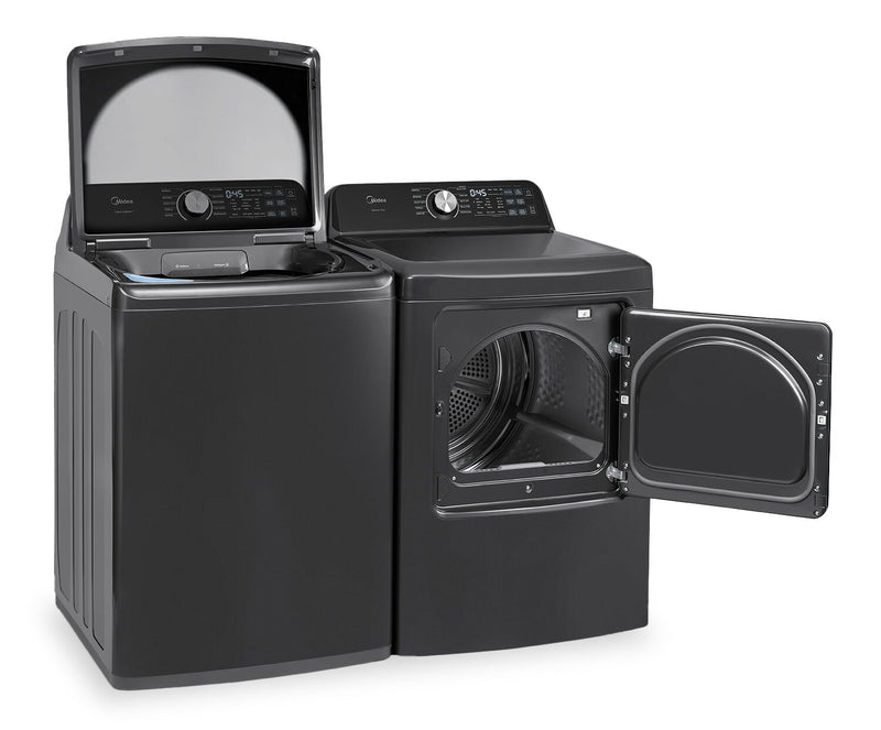 Laveuse à chargement par le haut de 5,2 pi³ avec turbine et sécheuse intelligente de 7,0 pi³ avec culbutage de Midea - Noir