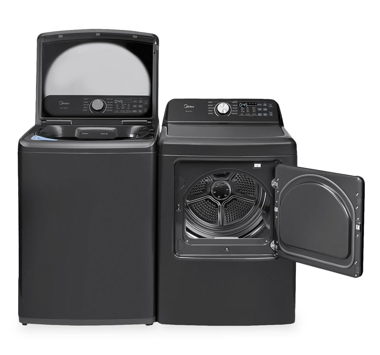 Laveuse à chargement par le haut de 5,2 pi³ avec turbine et sécheuse intelligente de 7,0 pi³ avec culbutage de Midea - Noir
