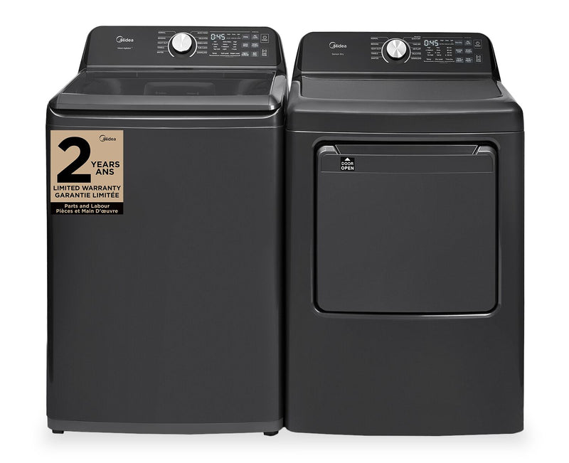Laveuse à chargement par le haut de 5,2 pi³ avec turbine et sécheuse intelligente de 7,0 pi³ avec culbutage de Midea - Noir