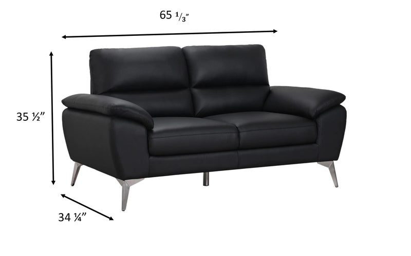 Causeuse contemporaine Mystic de 65,7 po en cuir véritable - noire