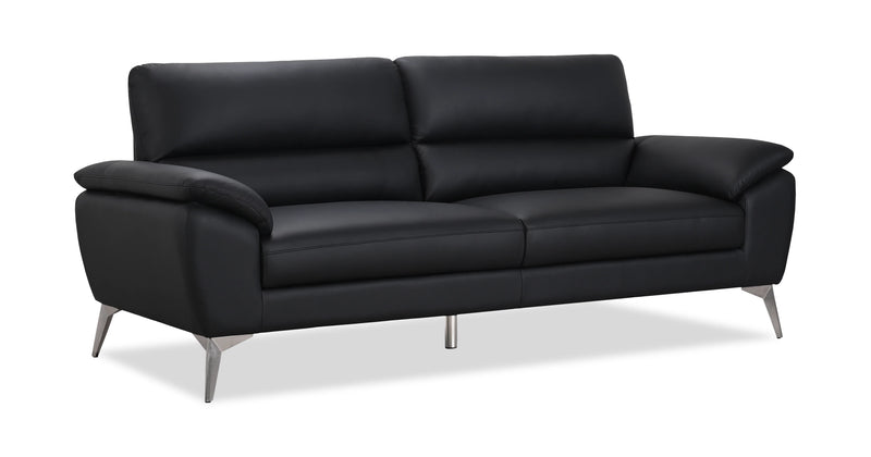 Sofa contemporain Mystic de 85,4 po en cuir véritable - noir