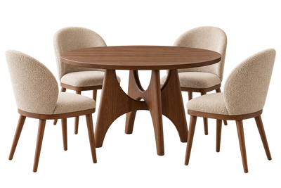 Neo 5pc Dining Set with Table & 4 Ivy Chairs, 47"W Round - Brown/Taupe | Ensemble de salle à manger Neo 5 pièces avec table ronde de 47 po (L) et 4 chaises Ivy - brun et taupe