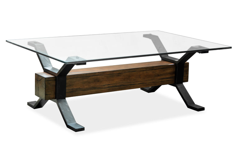 Table à café Newton de 47,75 po avec dessus en verre - muscade grillée