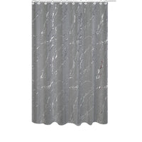 Rideau de douche en polyester gris et aluminium argenté imprimé d’un motif de marbre