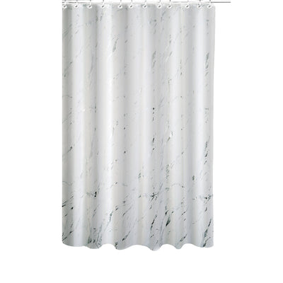 Polyester Silver Foil Marble Printed Shower Curtain White|Rideau de douche en polyester blanc et aluminium argenté imprimé d’un motif de marbre