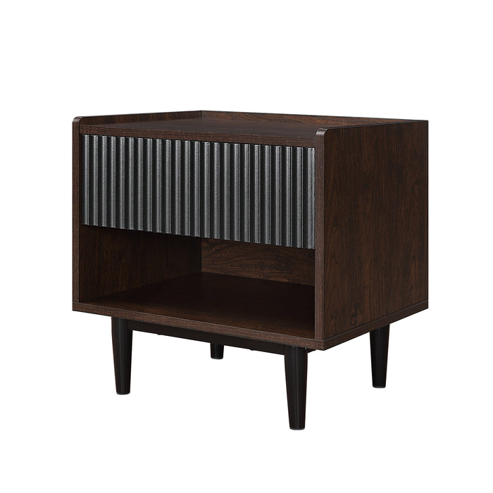 Table de nuit moderne Duane de Manhattan Comfort avec cannelures et tiroir à extension complète - brun foncé et noire