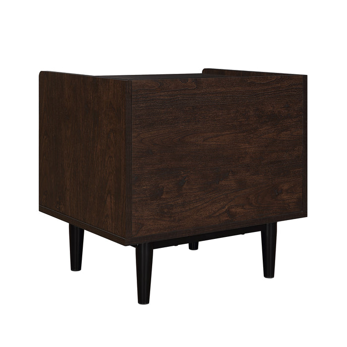 Table de nuit moderne Duane de Manhattan Comfort avec cannelures et tiroir à extension complète - brun foncé et noire