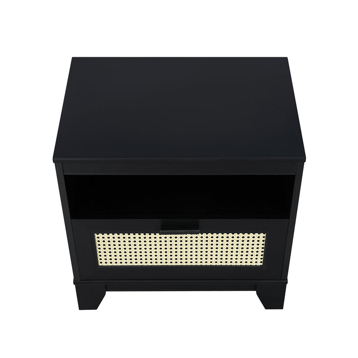 Table de nuit moderne Sheridan de Manhattan Comfort avec cannage - noire