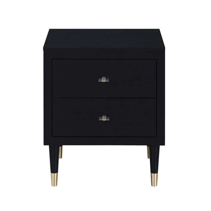 Table de nuit moderne Stanton de Manhattan Comfort avec 2 tiroirs à extension complète et pattes en bois massif- noire