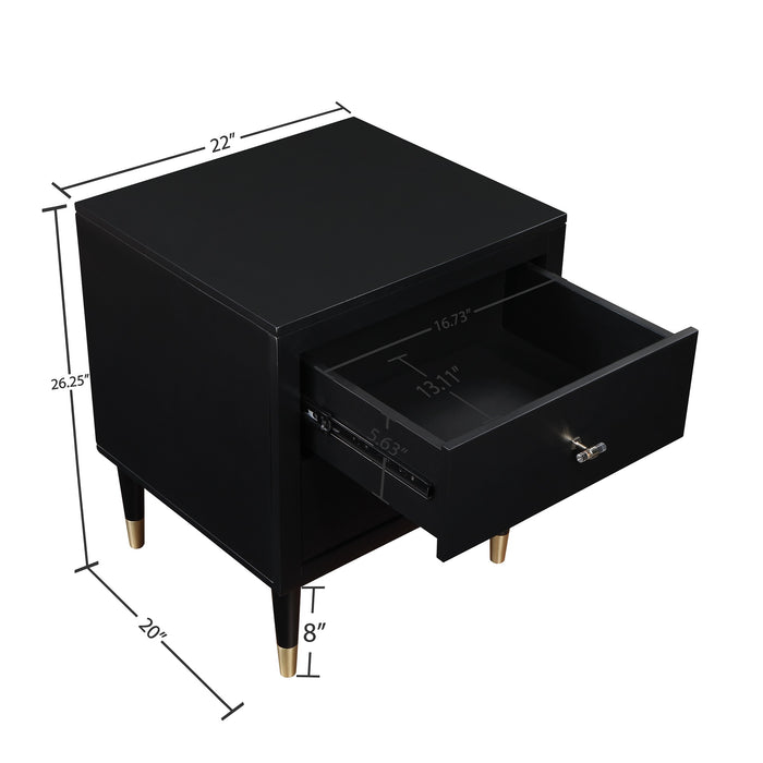 Table de nuit moderne Stanton de Manhattan Comfort avec 2 tiroirs à extension complète et pattes en bois massif- noire