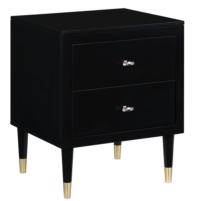 Table de nuit moderne Stanton de Manhattan Comfort avec 2 tiroirs à extension complète et pattes en bois massif- noire